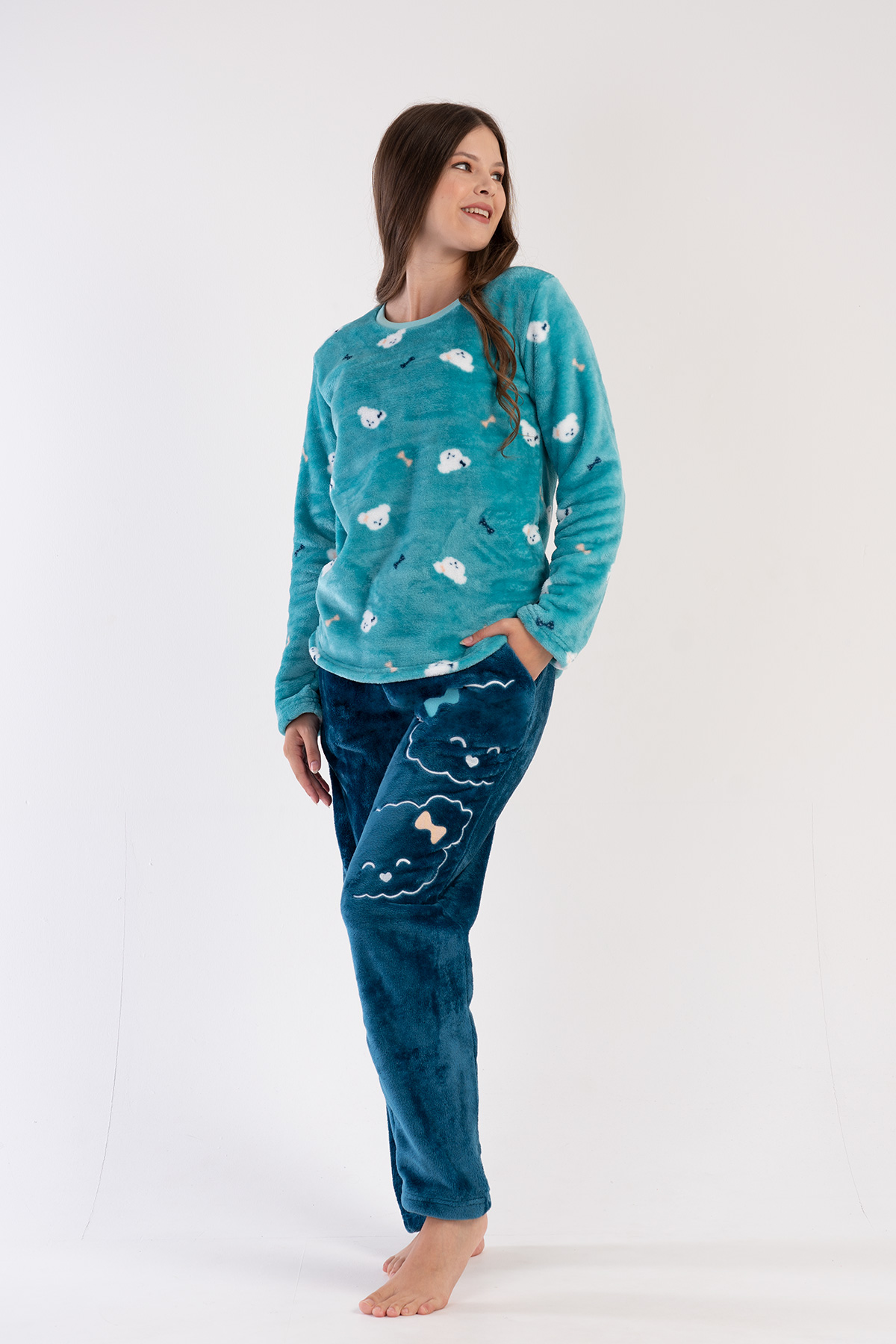 Woman Soft Fleece Aqua Pyjama Set Woman Soft Fleece Aqua Pyjama Set