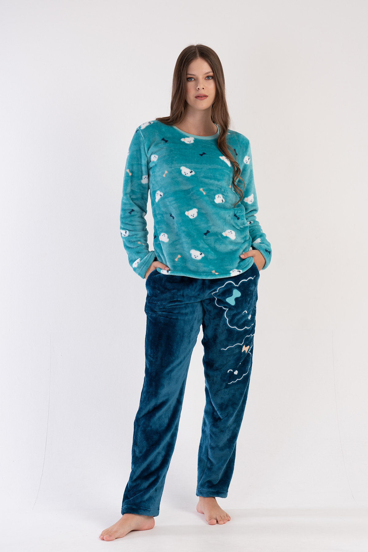 Woman Soft Fleece Aqua Pyjama Set Woman Soft Fleece Aqua Pyjama Set