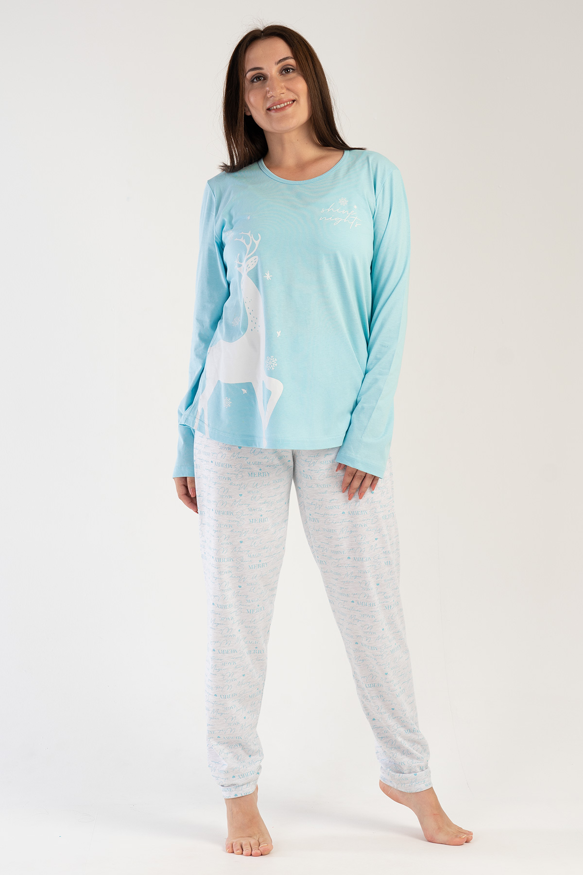 Woman Big Size Crystal Blue Pyjama Set Woman Big Size Crystal Blue Pyjama Set