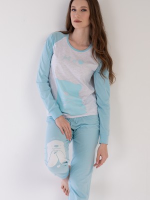 Woman Combed Supreme Crystal Blue Pyjama Set Woman Combed Supreme Crystal Blue Pyjama Set
