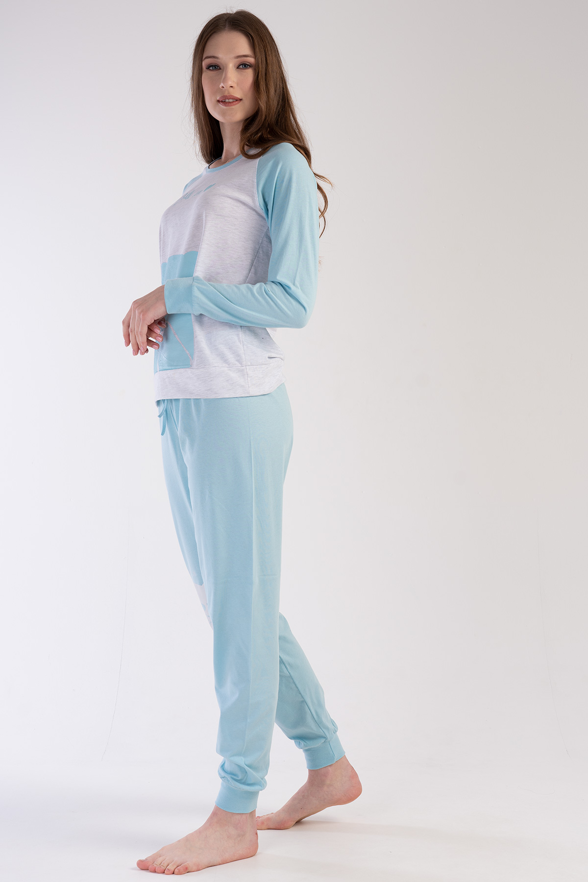Woman Combed Supreme Crystal Blue Pyjama Set Woman Combed Supreme Crystal Blue Pyjama Set