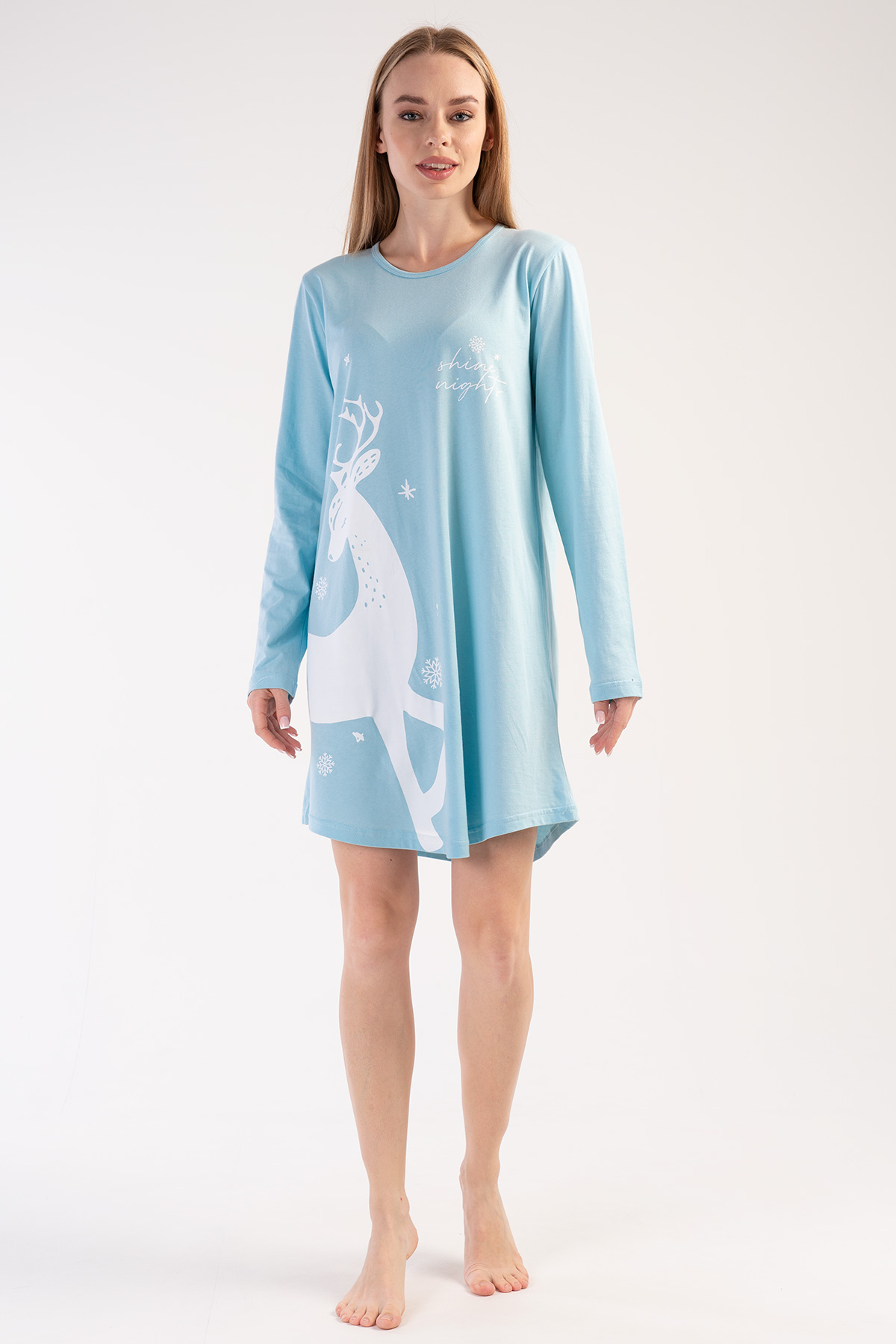 Woman Crystal Blue Christmas Tunic Woman Crystal Blue Christmas Tunic