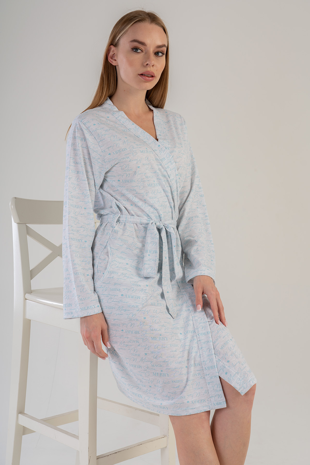 Woman Crystal Blue Dressing Gown Woman Crystal Blue Dressing Gown