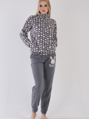 Woman Fleece Gray Sweet Pyjama Set Woman Fleece Gray Sweet Pyjama Set