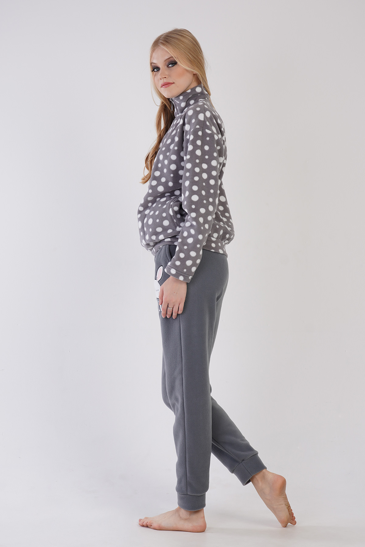 Woman Fleece Gray Sweet Pyjama Set Woman Fleece Gray Sweet Pyjama Set