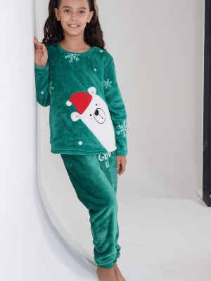 Kids' Girl Soft Fleece Bright Green Pyjama Set Kids' Girl Soft Fleece Bright Green Pyjama Set