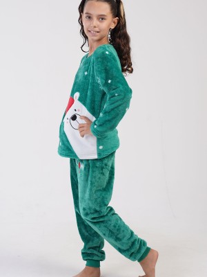 Kids' Girl Soft Fleece Bright Green Pyjama Set Kids' Girl Soft Fleece Bright Green Pyjama Set