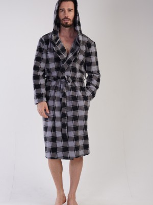 Man Fleece Gray Plaid Dressing Gown Man Fleece Gray Plaid Dressing Gown