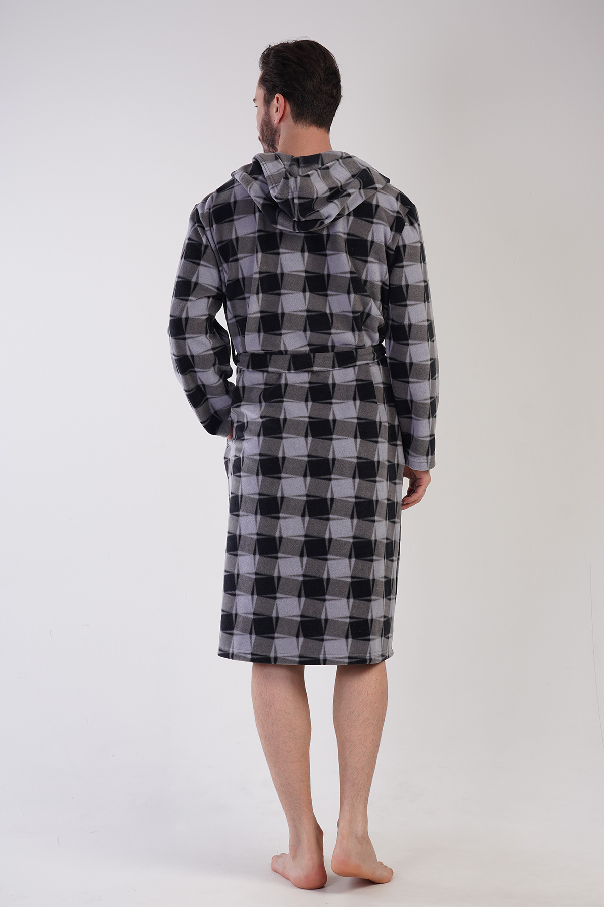 Man Fleece Gray Plaid Dressing Gown Man Fleece Gray Plaid Dressing Gown