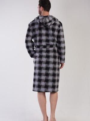 Man Fleece Gray Plaid Dressing Gown Man Fleece Gray Plaid Dressing Gown