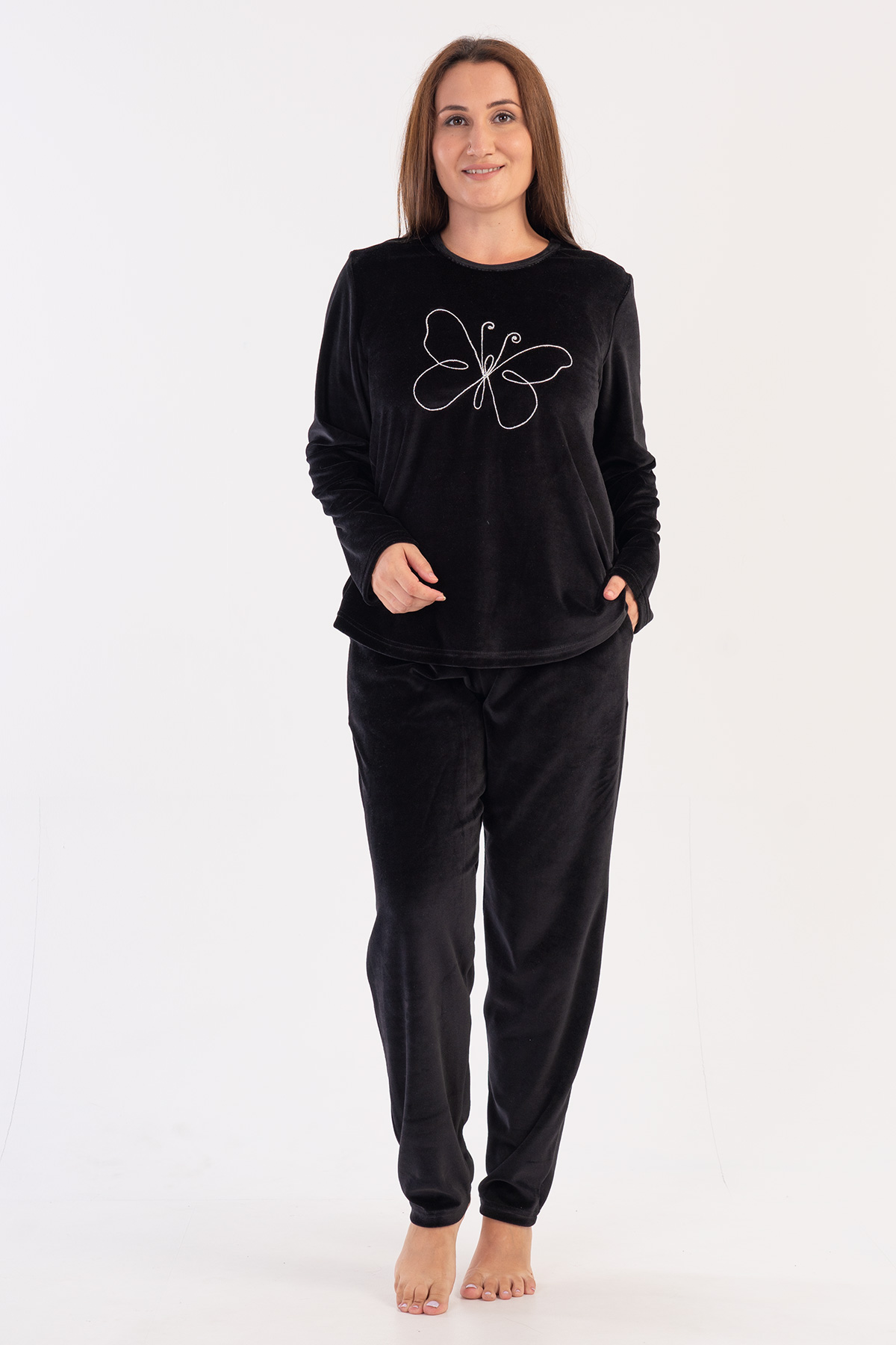 Woman Big Size Black Velvet Pyjama Set Woman Big Size Black Velvet Pyjama Set