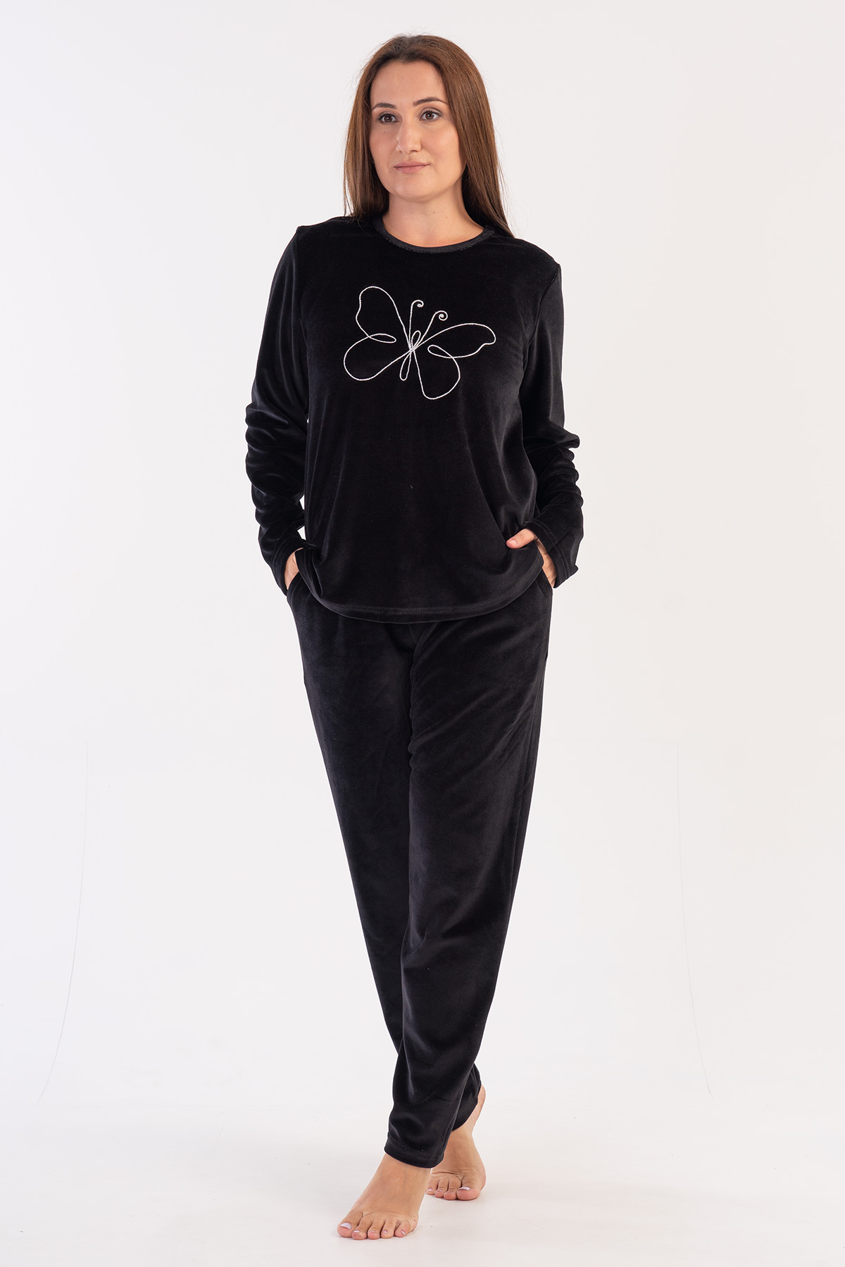 Woman Big Size Black Velvet Pyjama Set Woman Big Size Black Velvet Pyjama Set