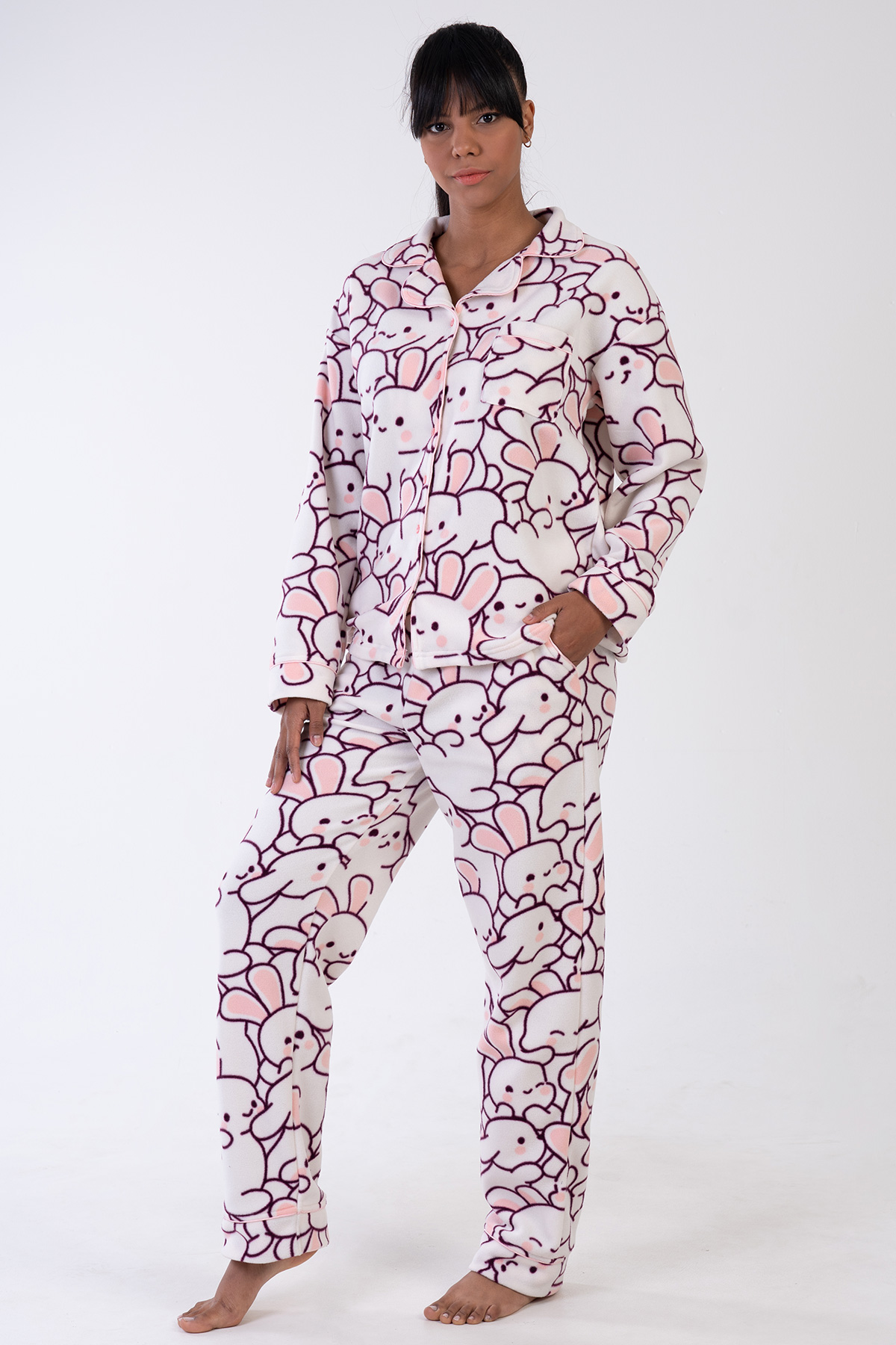 Woman Rabbit Fleece Buttoned Pyjama Set Woman Rabbit Fleece Buttoned Pyjama Set