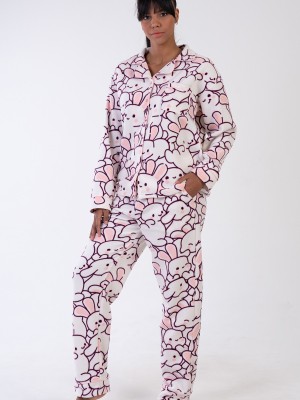 Woman Rabbit Fleece Buttoned Pyjama Set Woman Rabbit Fleece Buttoned Pyjama Set