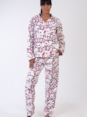 Woman Rabbit Fleece Buttoned Pyjama Set Woman Rabbit Fleece Buttoned Pyjama Set