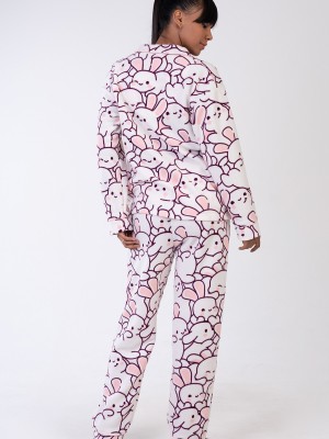 Woman Rabbit Fleece Buttoned Pyjama Set Woman Rabbit Fleece Buttoned Pyjama Set