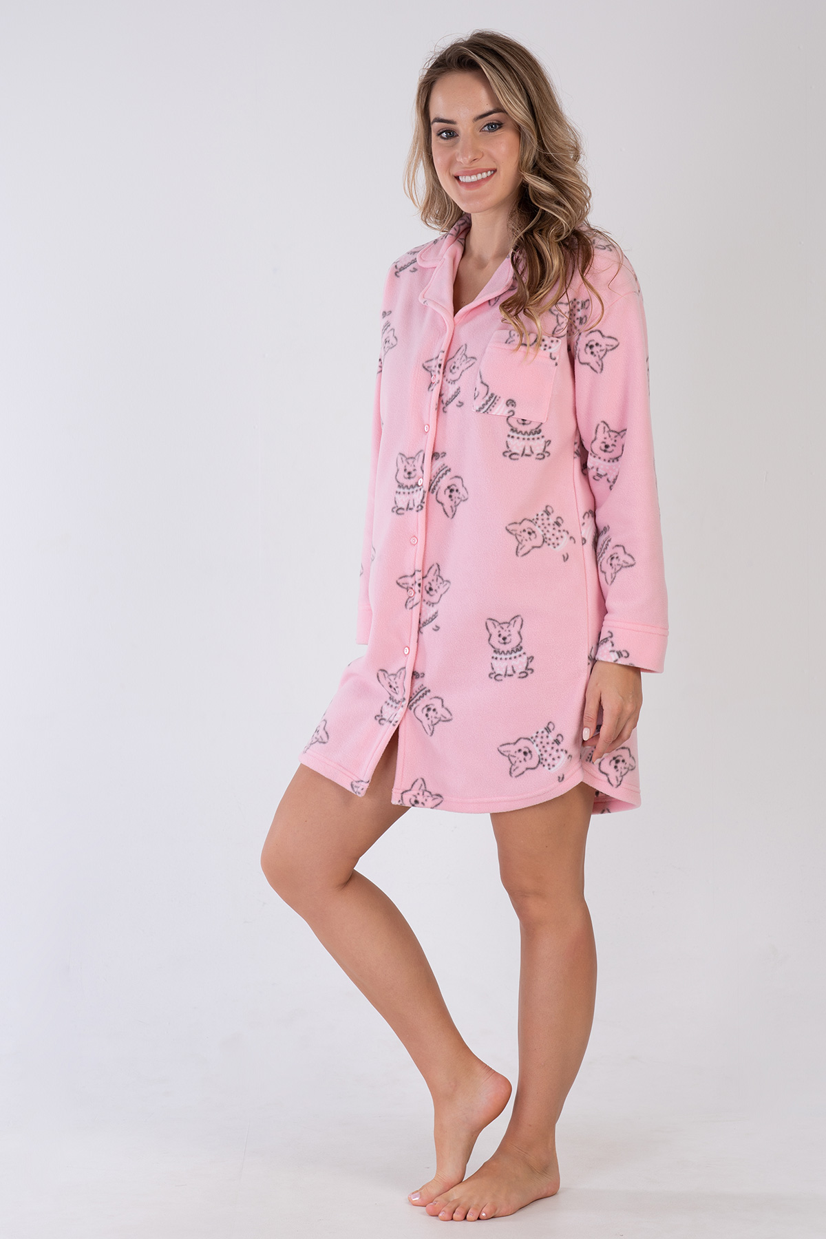Woman Peny Fleece Buttoned Shirt Tunic Woman Peny Fleece Buttoned Shirt Tunic
