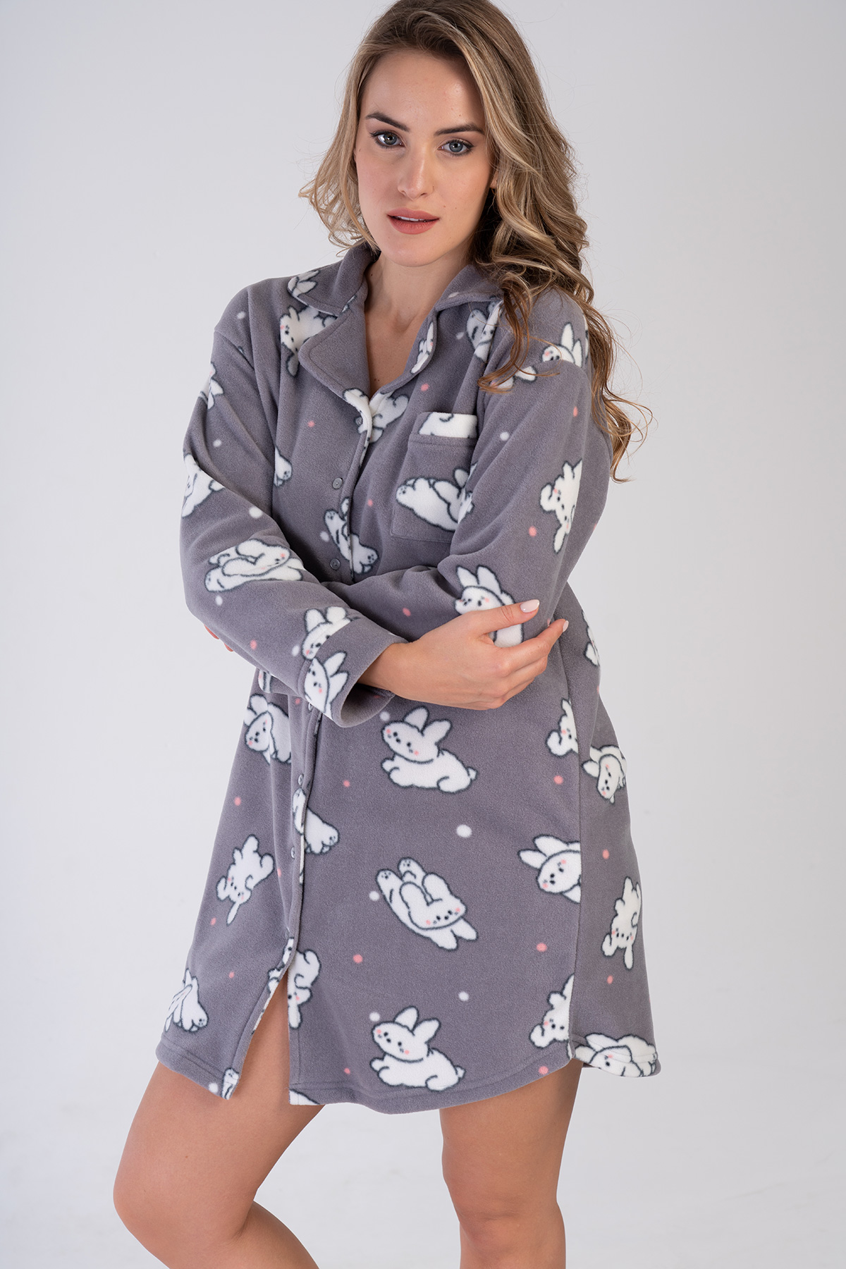 Woman Peny Fleece Buttoned Shirt Tunic Woman Peny Fleece Buttoned Shirt Tunic