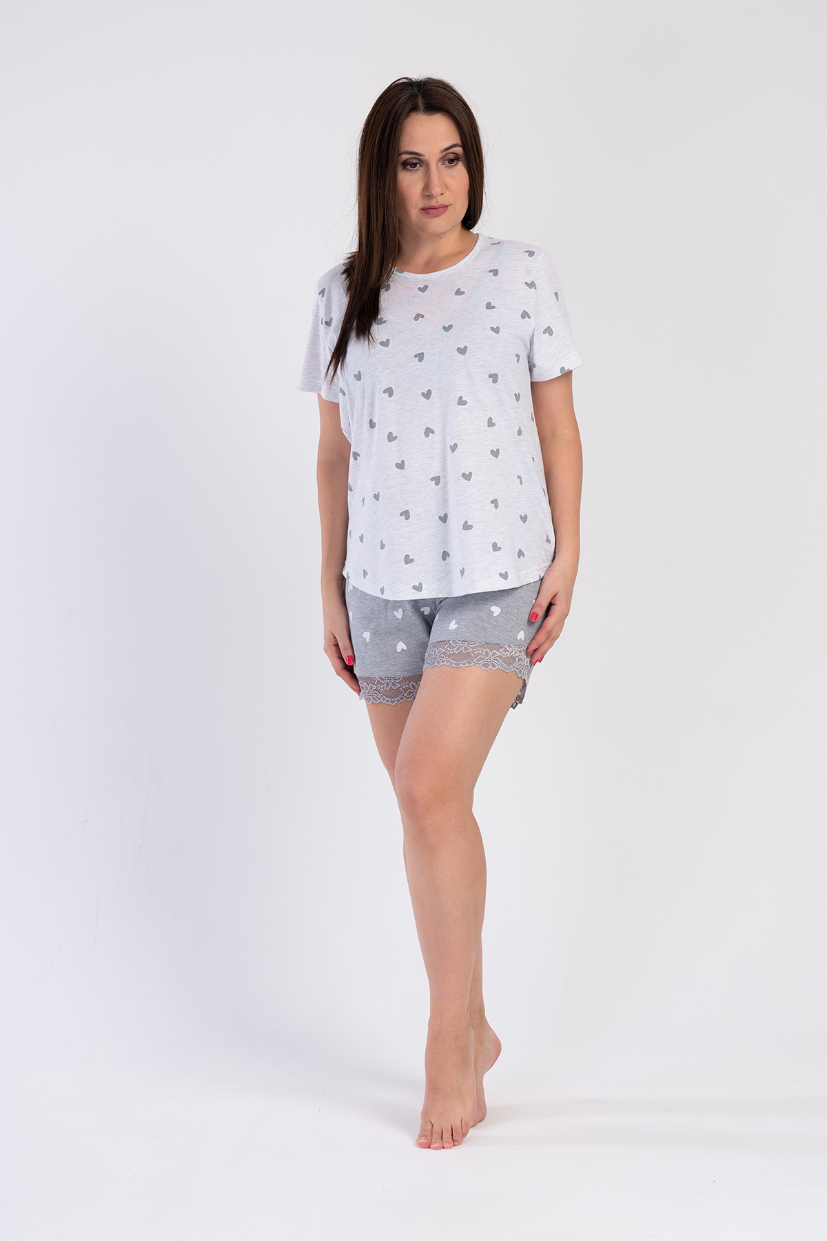 Woman Gray Lace Big Size Short Set Woman Gray Lace Big Size Short Set