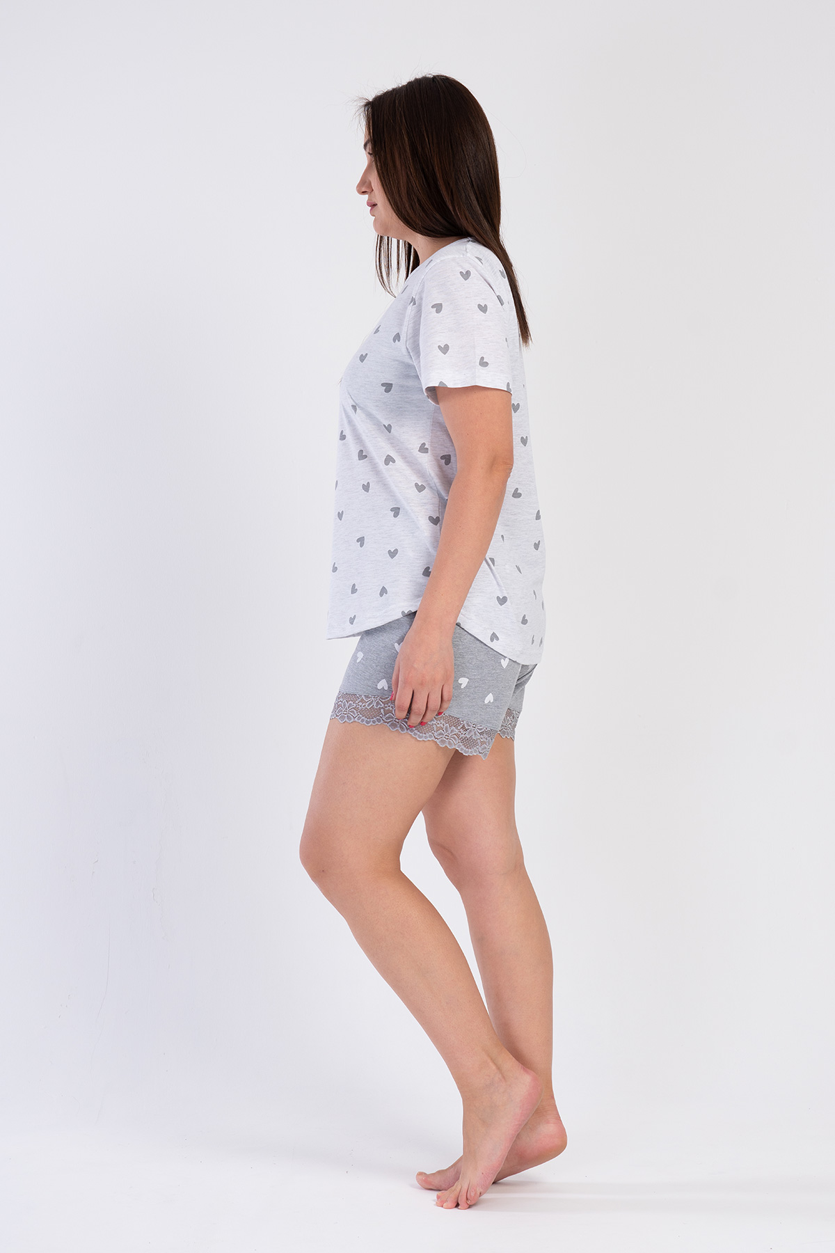 Woman Gray Lace Big Size Short Set Woman Gray Lace Big Size Short Set