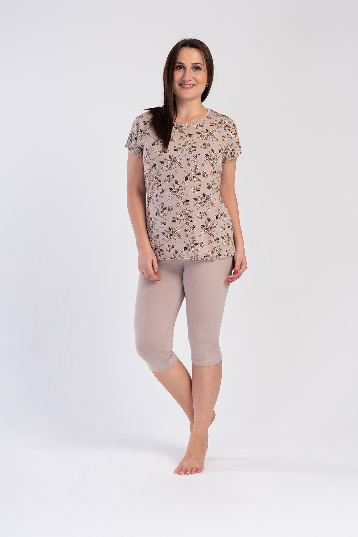 Woman Light Brown Viscon Big Size Capri Set Woman Light Brown Viscon Big Size Capri Set
