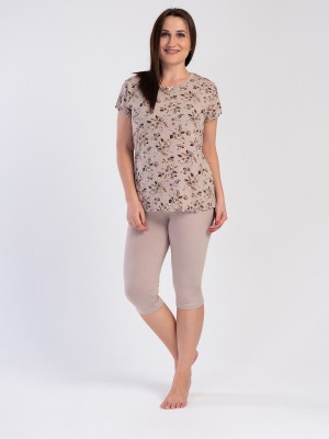 Woman Light Brown Viscon Big Size Capri Set Woman Light Brown Viscon Big Size Capri Set