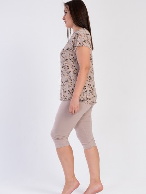 Woman Light Brown Viscon Big Size Capri Set Woman Light Brown Viscon Big Size Capri Set