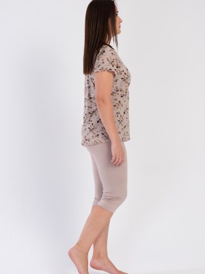 Woman Light Brown Viscon Big Size Capri Set Woman Light Brown Viscon Big Size Capri Set