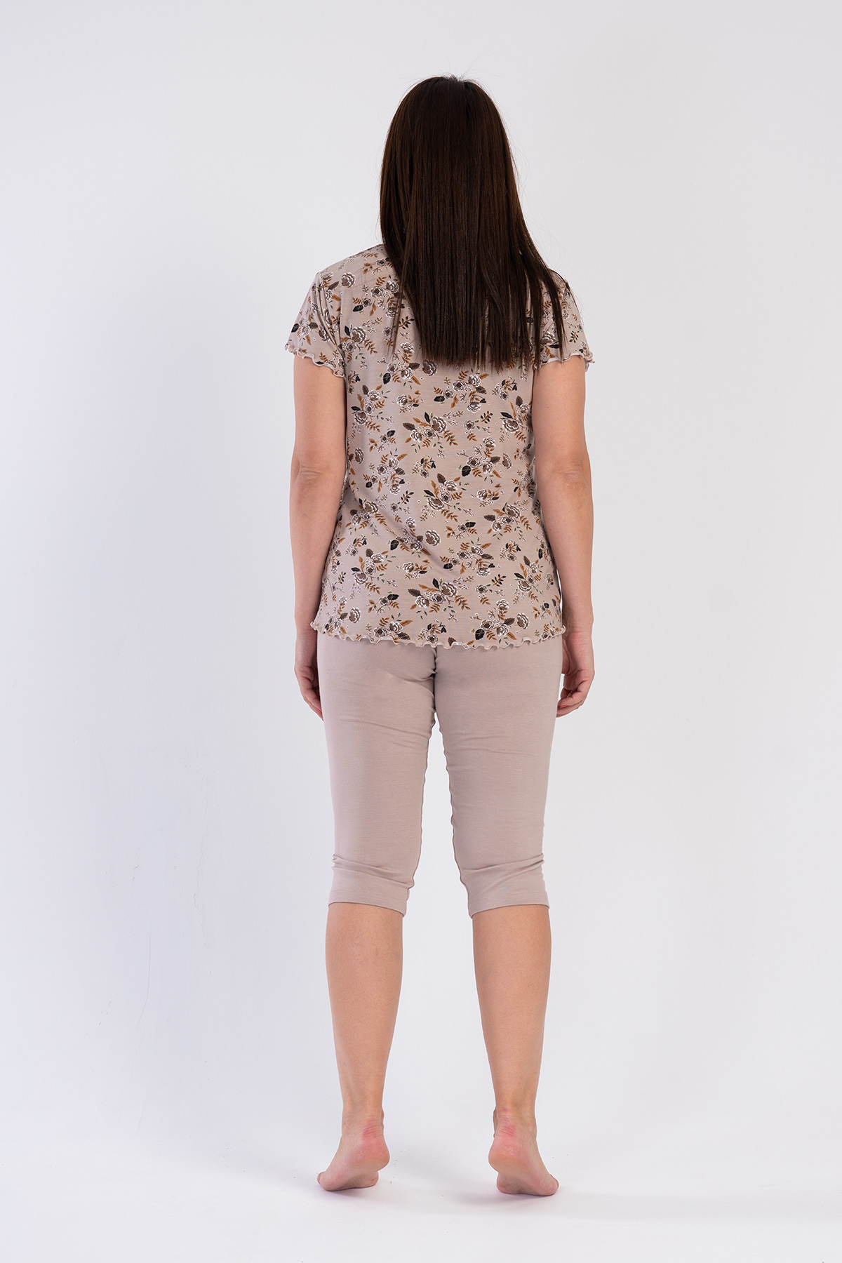 Woman Light Brown Viscon Big Size Capri Set Woman Light Brown Viscon Big Size Capri Set