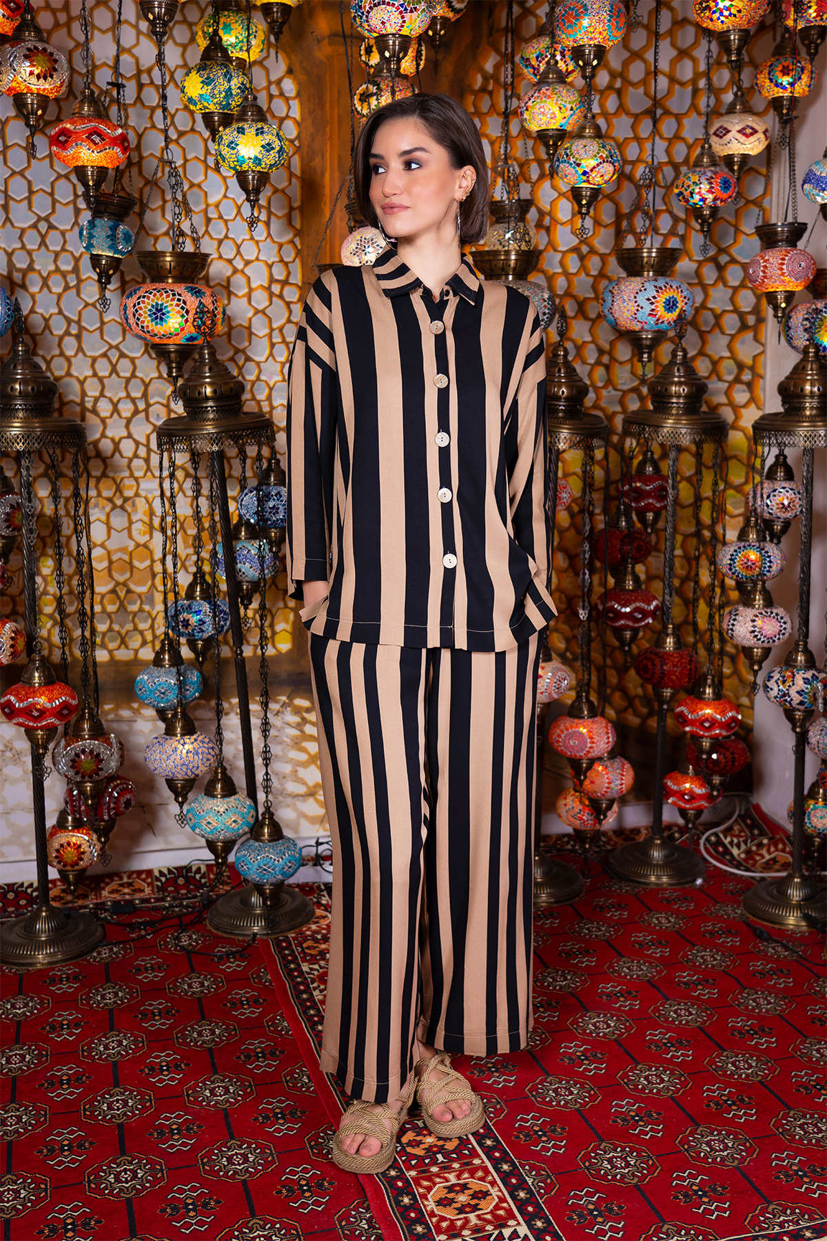 Woman Belmando Shirt Collar Line Pyjama Set Woman Belmando Shirt Collar Line Pyjama Set