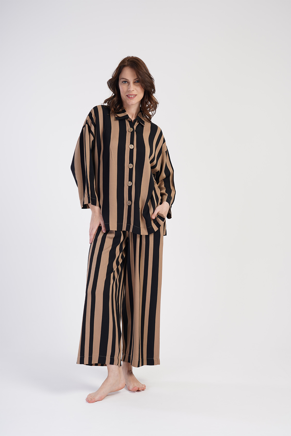 Woman Belmando Shirt Collar Line Pyjama Set Woman Belmando Shirt Collar Line Pyjama Set
