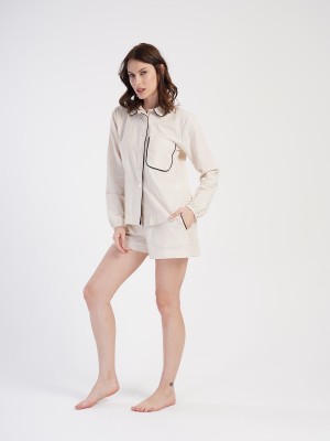 Woman Linen Shirt Collar Short Set Woman Linen Shirt Collar Short Set