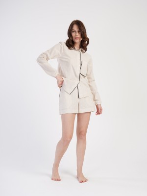 Woman Linen Shirt Collar Short Set Woman Linen Shirt Collar Short Set