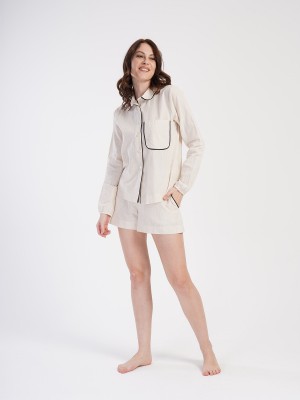 Woman Linen Shirt Collar Short Set Woman Linen Shirt Collar Short Set