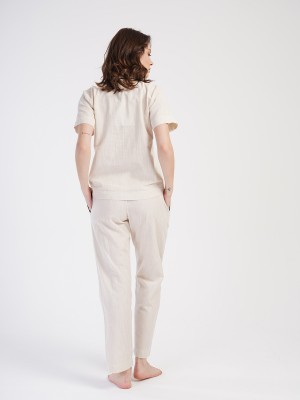 Woman Linen Shirt Collar Pyjama Set Woman Linen Shirt Collar Pyjama Set