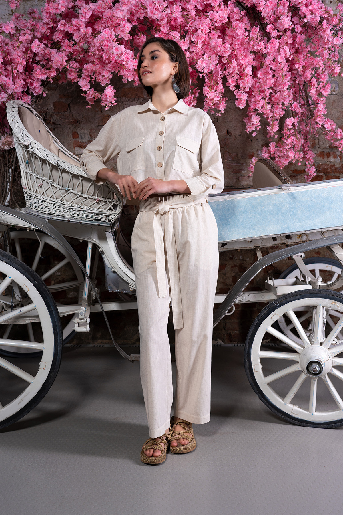 Woman Linen Menia Shirt Collar Pyjama Set Woman Linen Menia Shirt Collar Pyjama Set