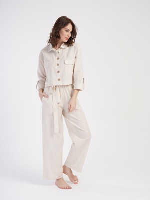 Woman Linen Menia Shirt Collar Pyjama Set Woman Linen Menia Shirt Collar Pyjama Set