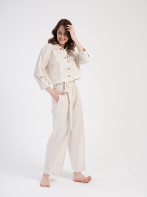 Woman Linen Menia Shirt Collar Pyjama Set Woman Linen Menia Shirt Collar Pyjama Set