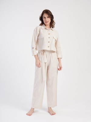 Woman Linen Menia Shirt Collar Pyjama Set Woman Linen Menia Shirt Collar Pyjama Set