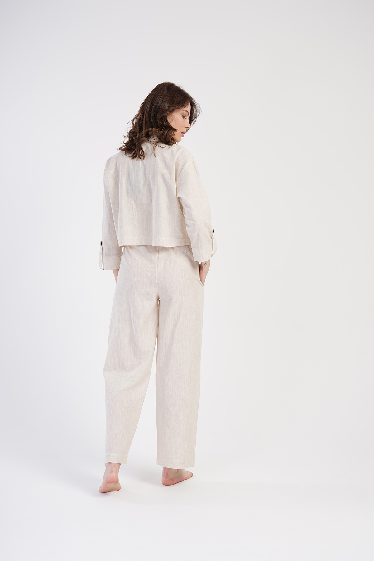 Woman Linen Menia Shirt Collar Pyjama Set Woman Linen Menia Shirt Collar Pyjama Set