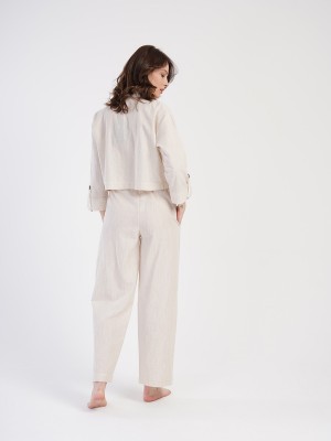 Woman Linen Menia Shirt Collar Pyjama Set Woman Linen Menia Shirt Collar Pyjama Set