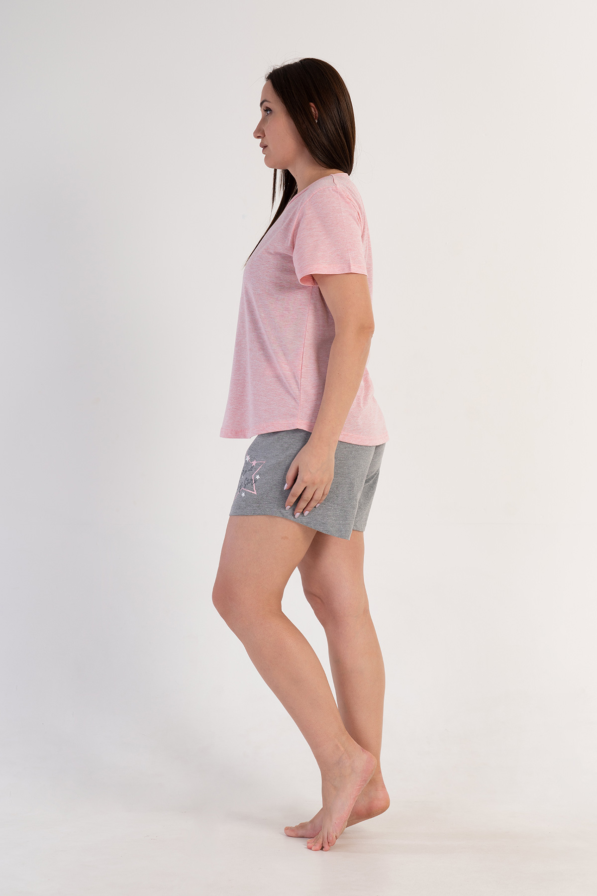 Woman Pink Star Big Size Short Set Woman Pink Star Big Size Short Set