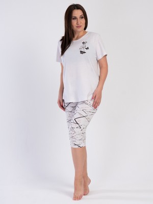 Woman Beige Big Size Supreme O Neck Short Sleeve Capri Set Woman Beige Big Size Supreme O Neck Short Sleeve Capri Set
