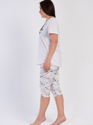 Woman Beige Big Size Supreme O Neck Short Sleeve Capri Set Woman Beige Big Size Supreme O Neck Short Sleeve Capri Set