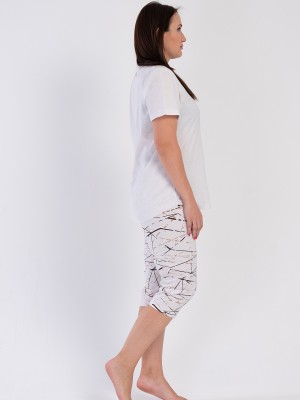 Woman Beige Big Size Supreme O Neck Short Sleeve Capri Set Woman Beige Big Size Supreme O Neck Short Sleeve Capri Set