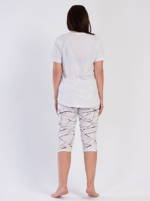 Woman Beige Big Size Supreme O Neck Short Sleeve Capri Set Woman Beige Big Size Supreme O Neck Short Sleeve Capri Set