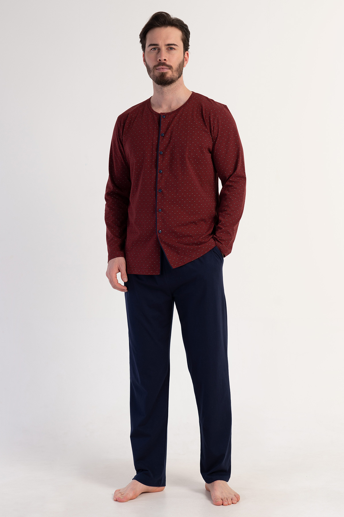 Man Supreme Bottoned Bordeaux Pyjama Set Man Supreme Bottoned Bordeaux Pyjama Set
