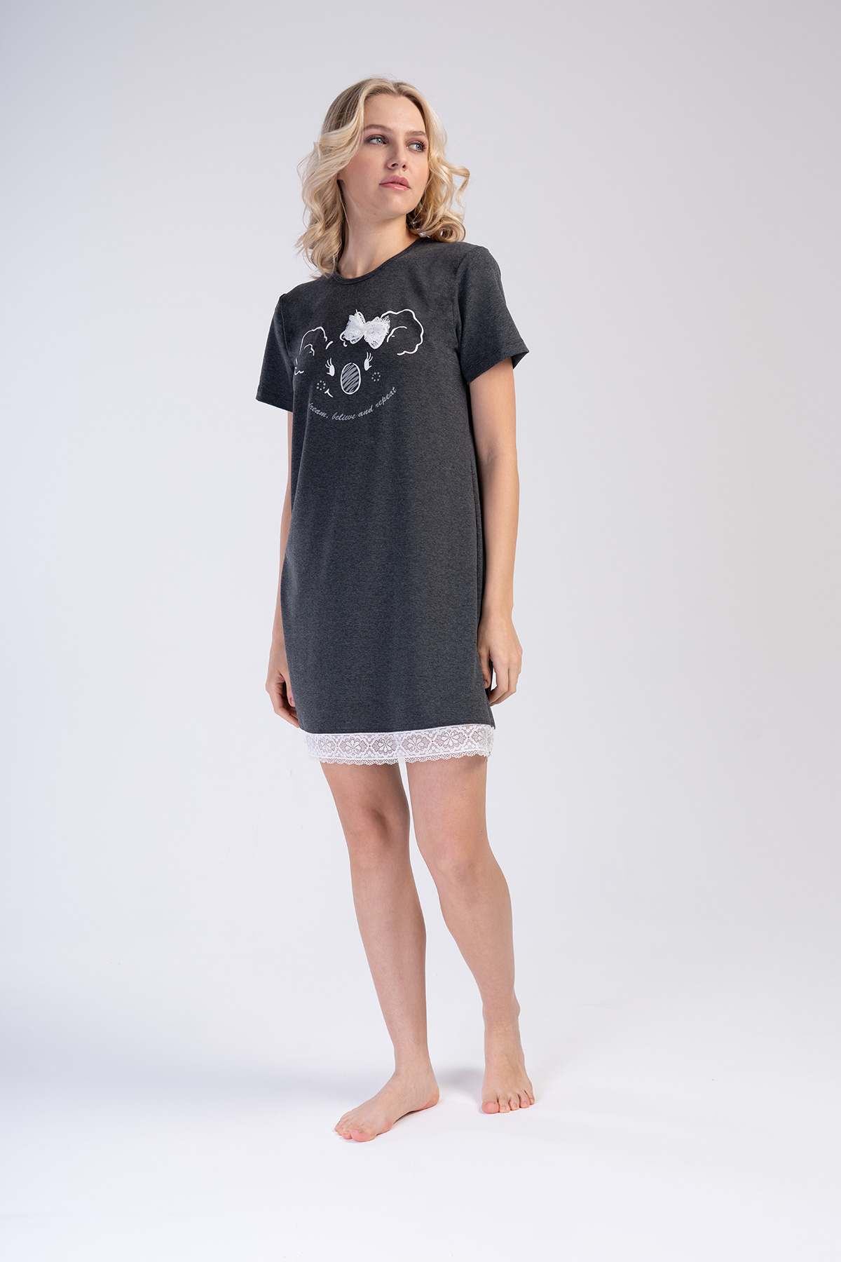 Woman Anthracite Lace Detail Tunic Woman Anthracite Lace Detail Tunic