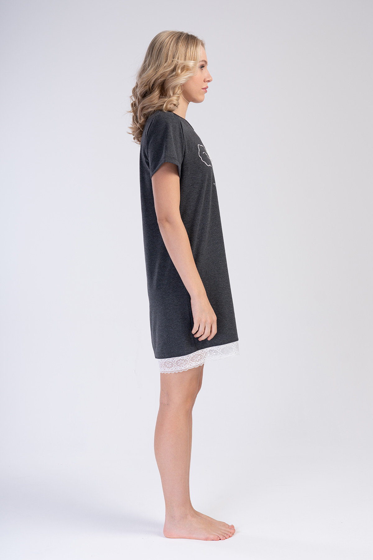 Woman Anthracite Lace Detail Tunic Woman Anthracite Lace Detail Tunic
