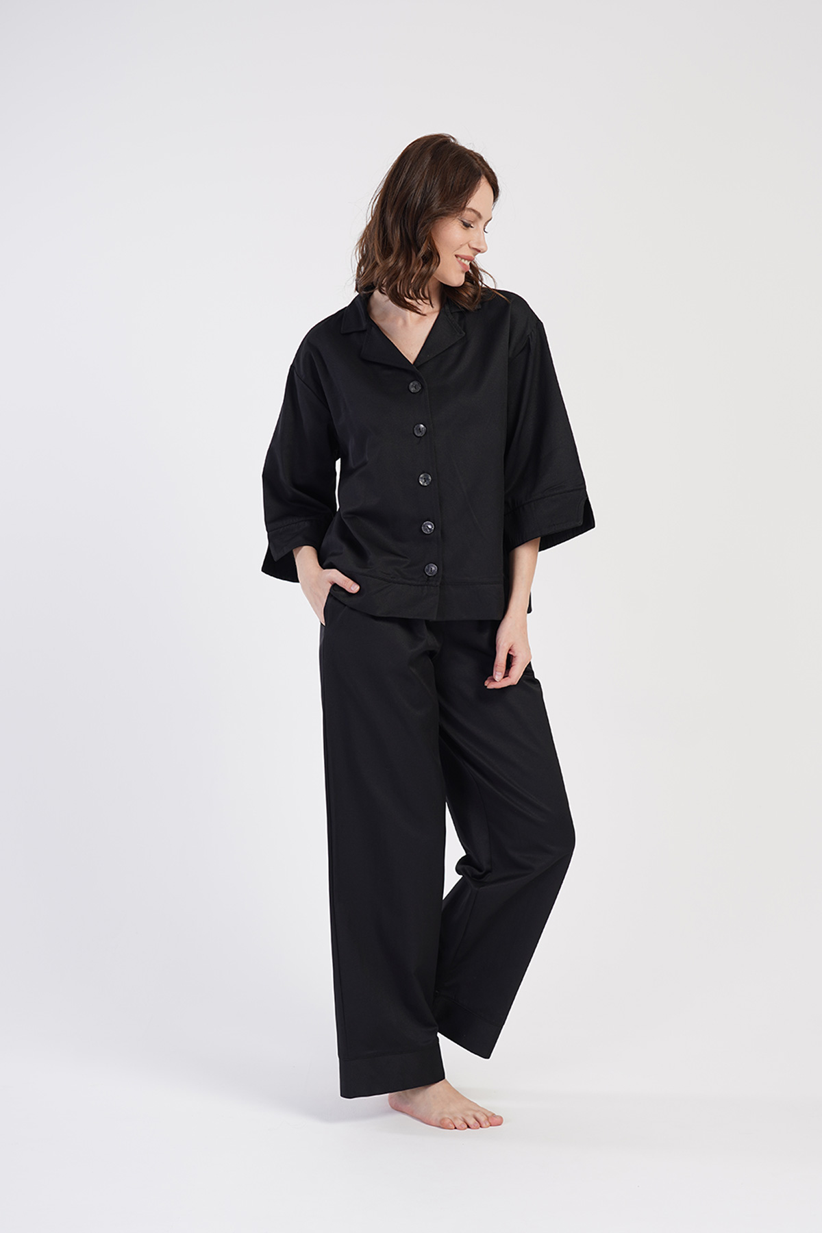 Woman Oxford Shirt Neck Pyjama Set Woman Oxford Shirt Neck Pyjama Set